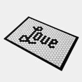 白黒ヴィンテージタイルデザインラブ ドアマット (アングル)