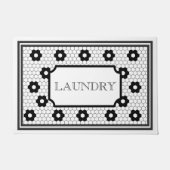 白黒ヴィンテージタイルデザイン洗濯室 ドアマット (正面)