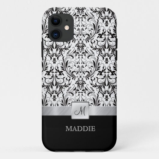 白黒ヴィンテージダマスクとモノグラム Case-Mate iPhoneケース (裏面)