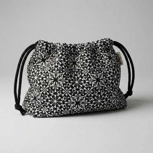 白黒ヴィンテージダマスクエレガントパターン ファブリック