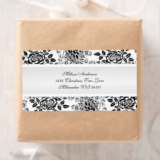 白黒ヴィンテージダマスクカスタム ラベル (インサイチュ)