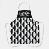 白黒ヴィンテージダマスクストライプおばあちゃんエスト エプロン (正面)