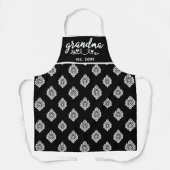 白黒ヴィンテージダマスクパターンおばあちゃんエスト エプロン (正面)