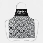 白黒ヴィンテージダマスクパターンおばあちゃんエスト エプロン (正面)