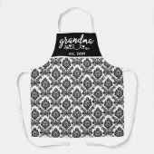 白黒ヴィンテージダマスクパターンおばあちゃんエスト エプロン (正面)