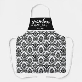 白黒ヴィンテージダマスクパターンおばあちゃんエスト エプロン