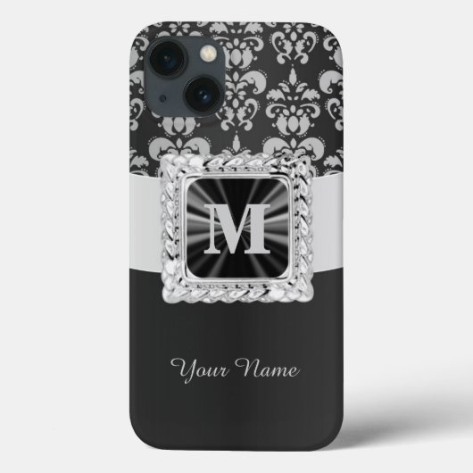 白黒ヴィンテージダマスクパーソナライズされた Case-Mate iPhoneケース (裏面)