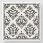 白黒ヴィンテージダマスクヴィンテージフレーム ストーンコースター (正面)