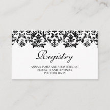 白黒ヴィンテージダマスコウェディングレジストリカード