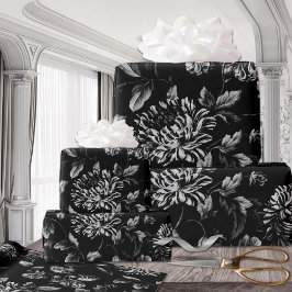 白黒ヴィンテージダリア特大フローラ ラッピングペーパー