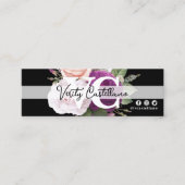 白黒ヴィンテージバラモダンフローラ個人QR スキニー名刺 (正面)