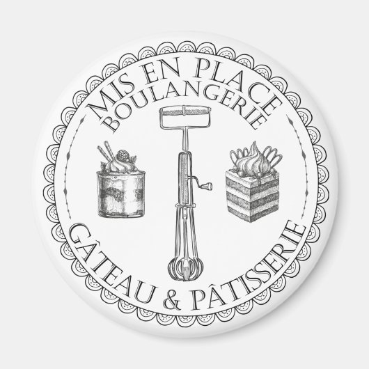白黒ヴィンテージパテフランスのスリーベーカリー マグネット (正面)