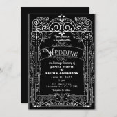 白黒ヴィンテージビクトリアンデコ結婚ズ 招待状 (正面/裏面)
