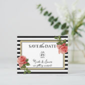 白黒ヴィンテージピンクストライプのローズ葉書 案内ポストカード (スタンド正面)