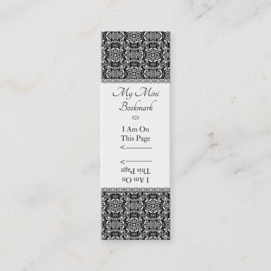 白黒ヴィンテージピンホイールダマスクパーソナライズされた スキニー名刺 (正面)