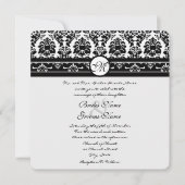 白黒ヴィンテージフローラダマスクウェディング 招待状 (正面)