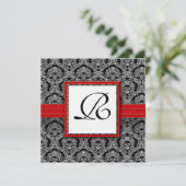 白黒ヴィンテージフローラダマスクウェディング 招待状 (スタンド正面)