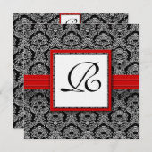 白黒ヴィンテージフローラダマスクウェディング 招待状 (正面/裏面)