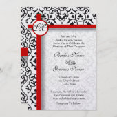 白黒ヴィンテージフローラダマスクウェディング 招待状 (正面/裏面)