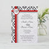 白黒ヴィンテージフローラダマスクウェディング 招待状 (スタンド正面)
