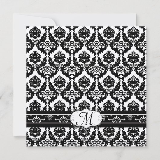 白黒ヴィンテージフローラダマスクウェディング 招待状 (裏面)