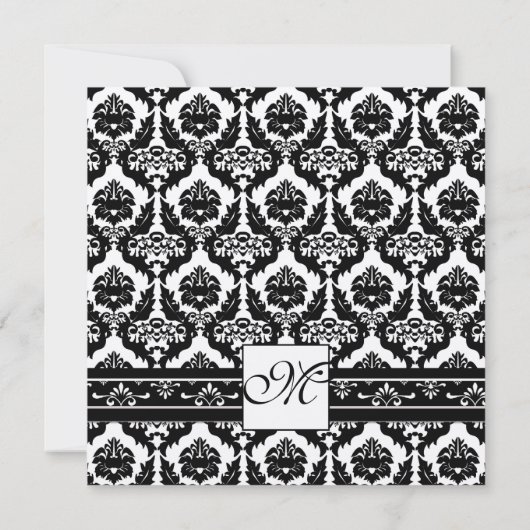 白黒ヴィンテージフローラダマスクウェディング 招待状 (裏面)