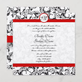 白黒ヴィンテージフローラダマスクウェディング 招待状 (正面/裏面)