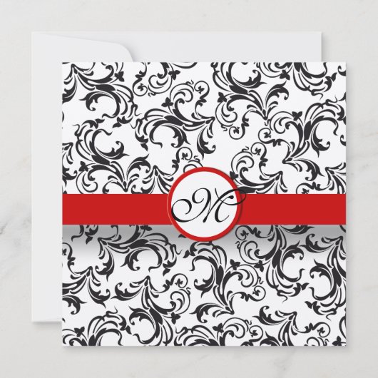 白黒ヴィンテージフローラダマスクウェディング 招待状 (裏面)