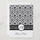 白黒ヴィンテージフローラダマスクウェディング 招待状 (正面)