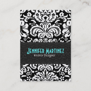 白黒ヴィンテージフローラダマスクパターン4 名刺