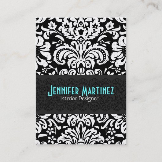 白黒ヴィンテージフローラダマスクパターン4 名刺 (正面)