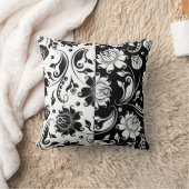 白黒ヴィンテージフローラダマスク クッション (ブランケット)