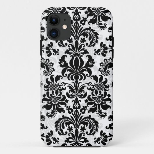 白黒ヴィンテージフローラダマスク Case-Mate iPhoneケース (裏面)