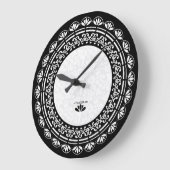 白黒ヴィンテージフローラデザイン ラージ壁時計 (傾斜)