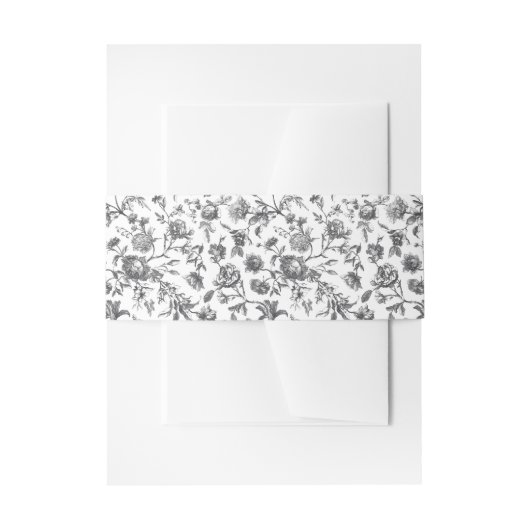 白黒ヴィンテージフローラトワ結婚ーズ 招待状ベリーバンド (正面例)