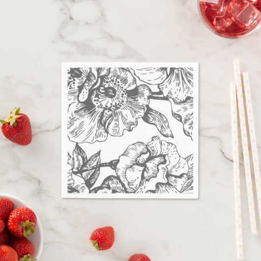 白黒ヴィンテージフローラナプキン スタンダードカクテルナプキン (インサイチュ)