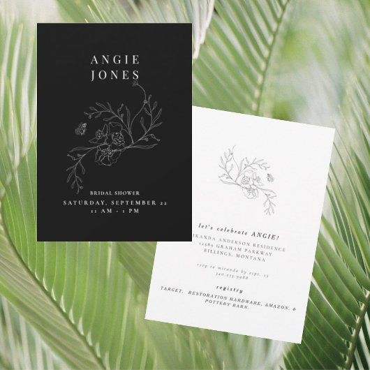 白黒ヴィンテージフローラブライダルシャワー 招待状