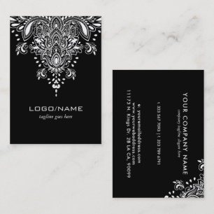 白黒ヴィンテージフローラペイズリーオーナメント 名刺
