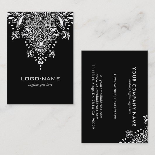 白黒ヴィンテージフローラペイズリーオーナメント 名刺 (正面/裏面)