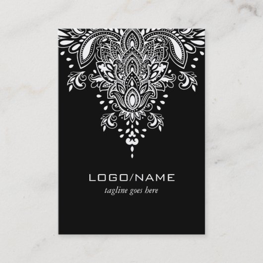 白黒ヴィンテージフローラペイズリーオーナメント 名刺 (正面)