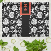 白黒ヴィンテージフローラマスク キッチンタオル (折り畳み)