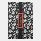 白黒ヴィンテージフローラマスク キッチンタオル (縦)