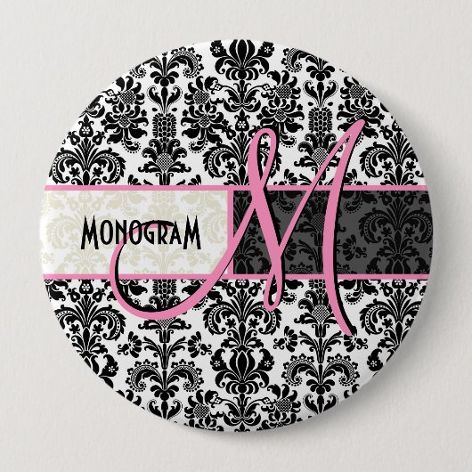 白黒ヴィンテージフローラマスク 缶バッジ (正面)