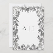 白黒ヴィンテージフローラモノグラム結婚ズ 招待状 (裏面)