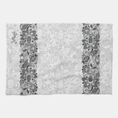白黒ヴィンテージフローラレースモノグラム キッチンタオル (横)