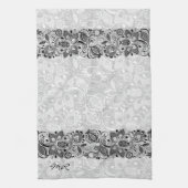 白黒ヴィンテージフローラレースモノグラム キッチンタオル (縦)