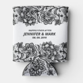 白黒ヴィンテージフローラレース縁ど 缶クーラー (正面)