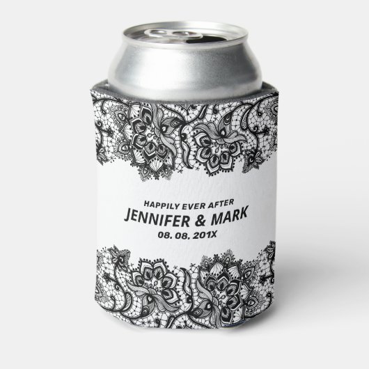 白黒ヴィンテージフローラレース縁ど 缶クーラー (缶裏面)