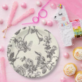 白黒ヴィンテージフローラ紙プレート ペーパープレート (パーティー)