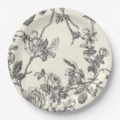 白黒ヴィンテージフローラ紙プレート ペーパープレート (正面)